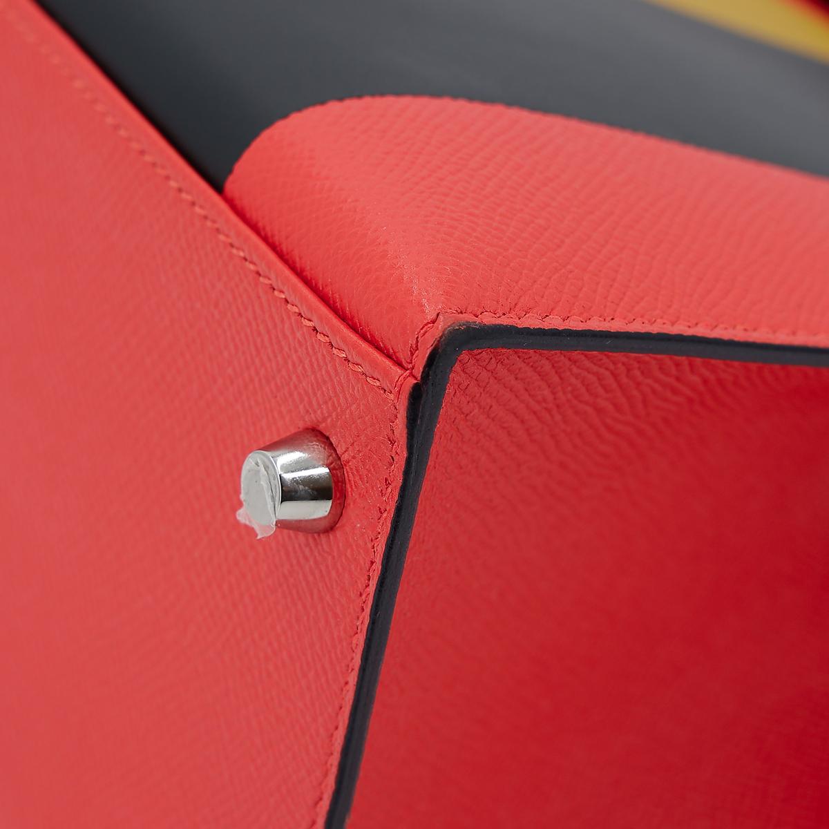 HERMÈS Limited Edition Letter Kelly 28 Kelly Graphie M handbag in Capucine, Jaune Ambre and Blue Obscur Epsom leather, Chevre leather and Sombrero leather with Palladium hardware - 11