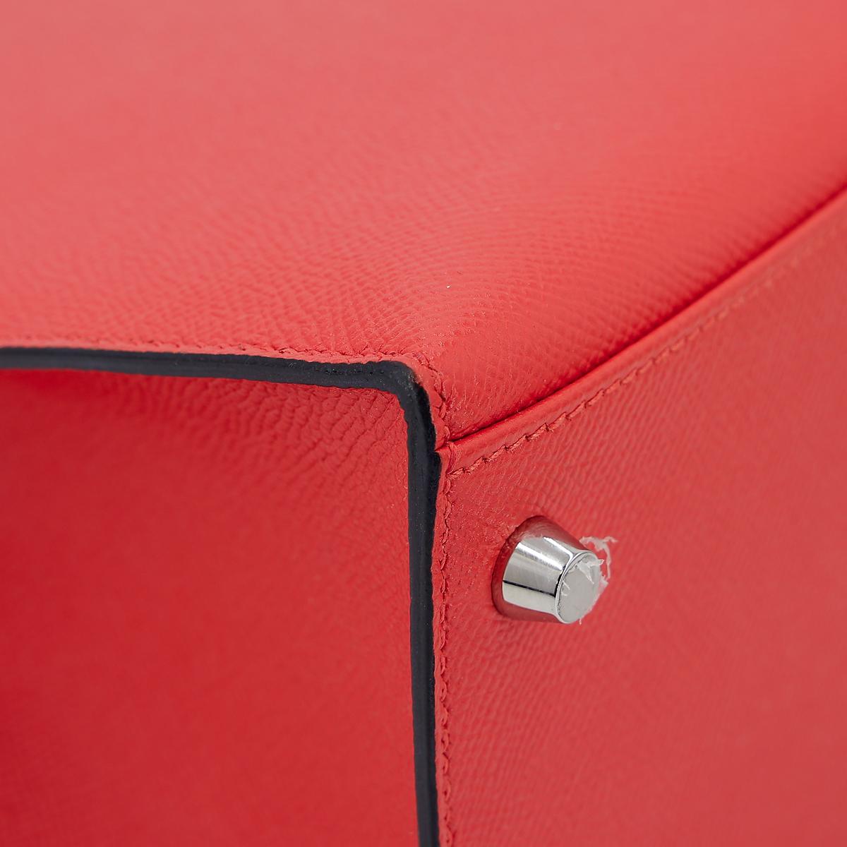 HERMÈS Limited Edition Letter Kelly 28 Kelly Graphie M handbag in Capucine, Jaune Ambre and Blue Obscur Epsom leather, Chevre leather and Sombrero leather with Palladium hardware - 12
