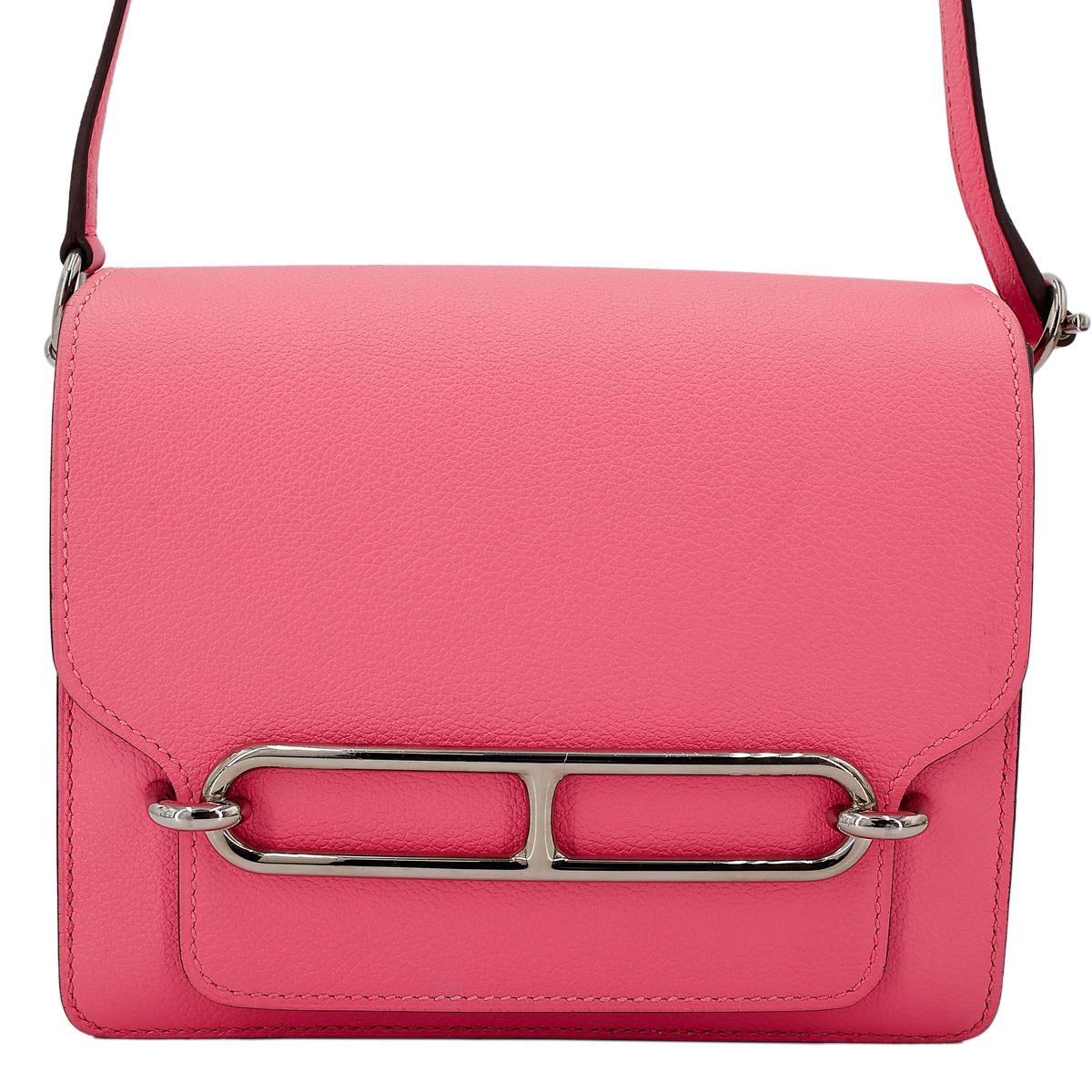 [中古] HERMÈS 爱马仕 Roulis Mini 单肩包 8W Rose Azalee 唇膏粉 Evercolor皮 银扣 - 1