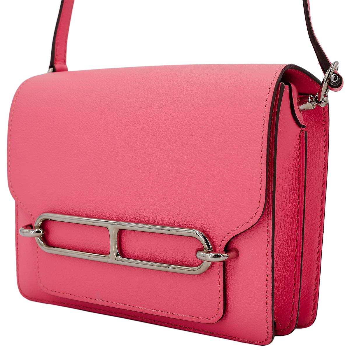 [中古] HERMÈS 爱马仕 Roulis Mini 单肩包 8W Rose Azalee 唇膏粉 Evercolor皮 银扣 - 2