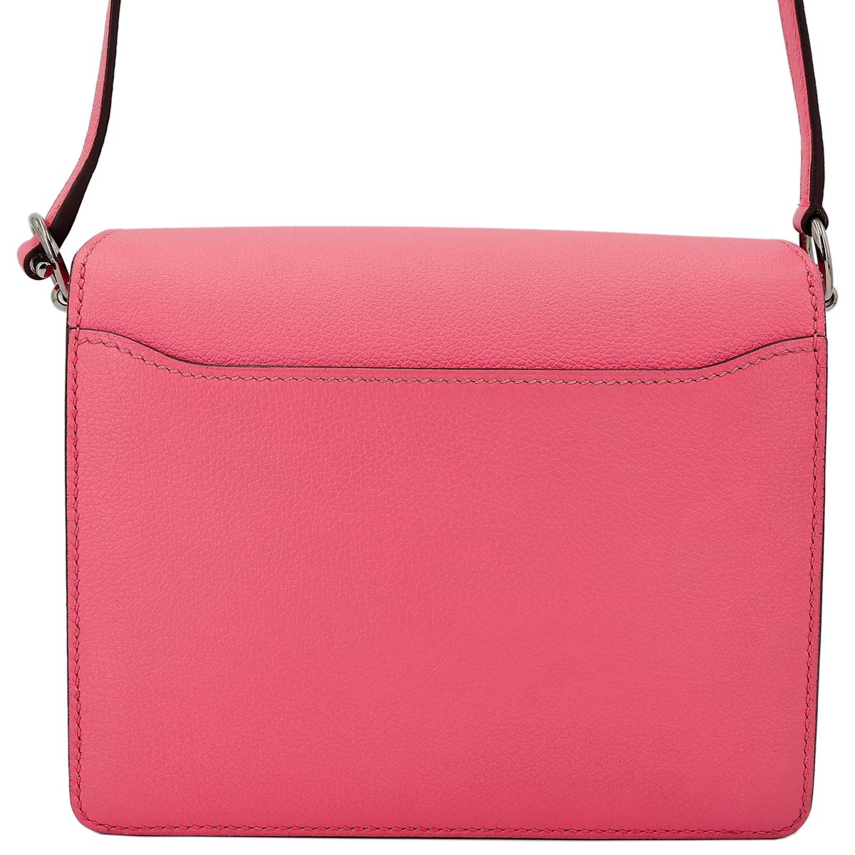 [中古] HERMÈS 爱马仕 Roulis Mini 单肩包 8W Rose Azalee 唇膏粉 Evercolor皮 银扣 - 3