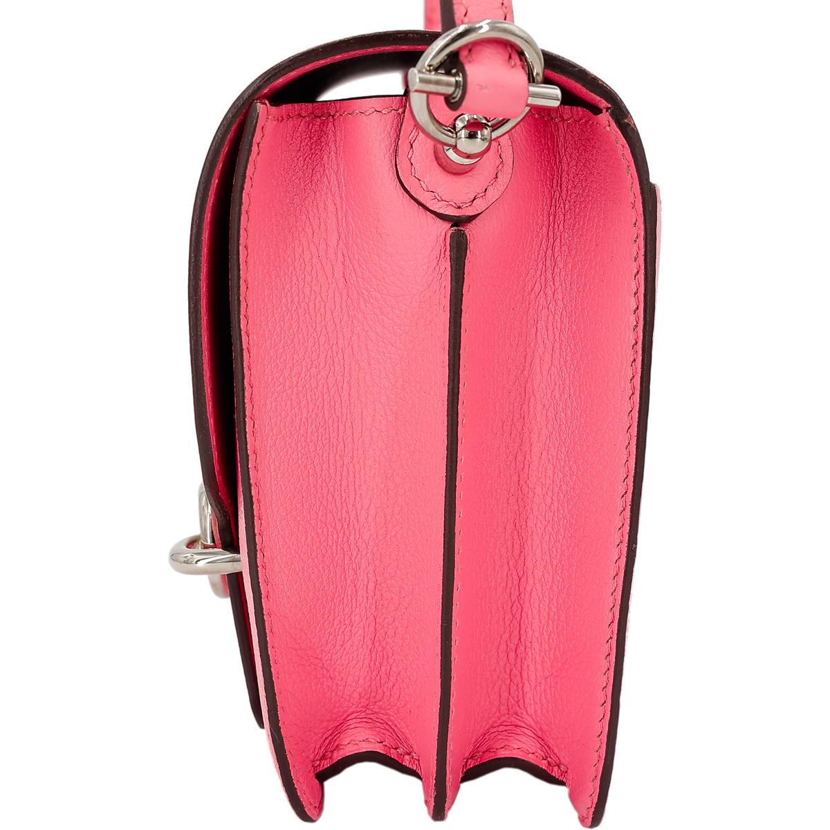 [中古] HERMÈS 爱马仕 Roulis Mini 单肩包 8W Rose Azalee 唇膏粉 Evercolor皮 银扣 - 4