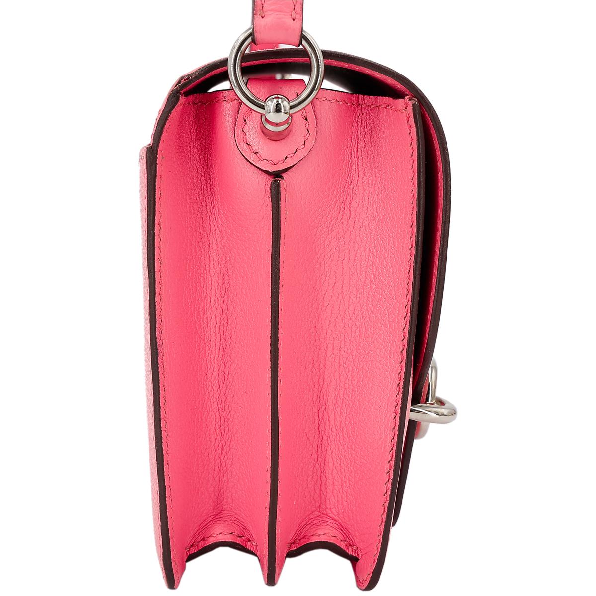 [中古] HERMÈS 爱马仕 Roulis Mini 单肩包 8W Rose Azalee 唇膏粉 Evercolor皮 银扣 - 5