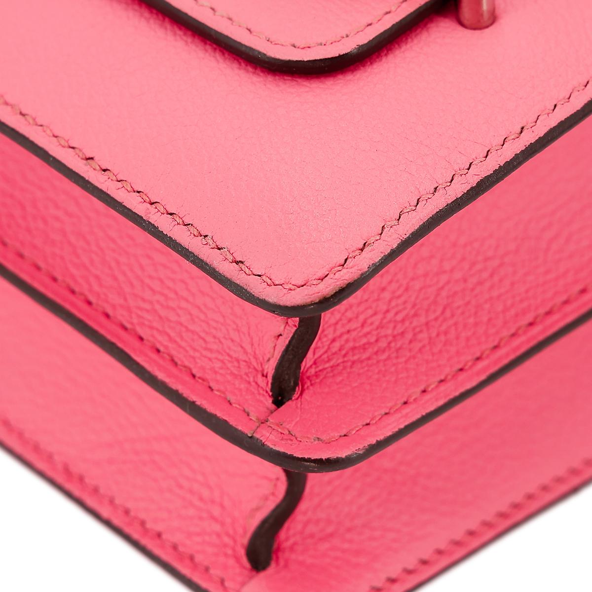 [中古] HERMÈS 爱马仕 Roulis Mini 单肩包 8W Rose Azalee 唇膏粉 Evercolor皮 银扣 - 10