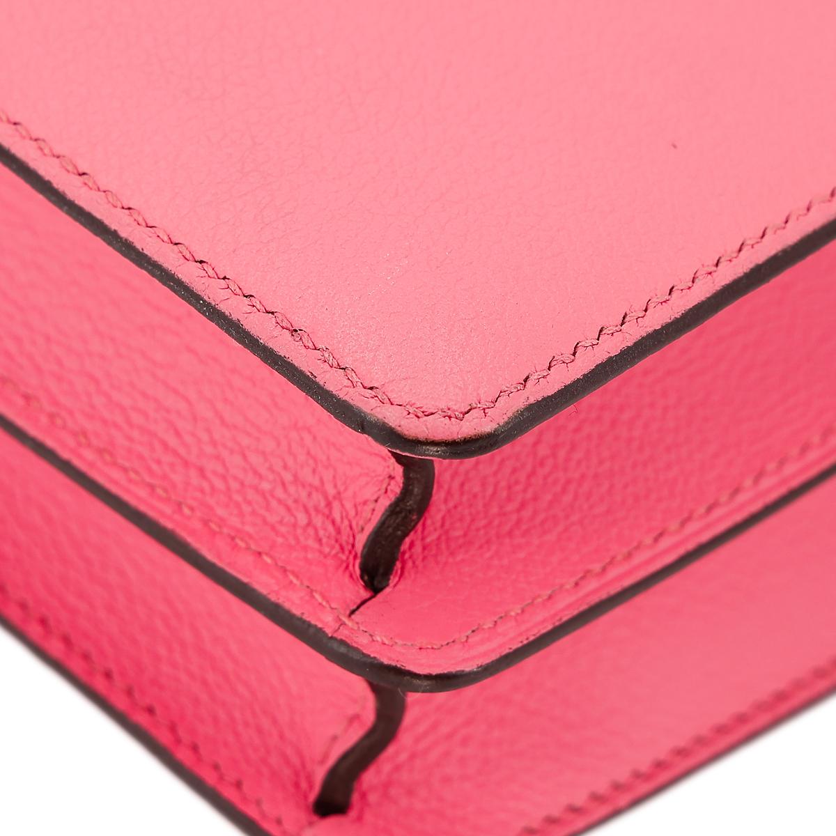 [中古] HERMÈS 爱马仕 Roulis Mini 单肩包 8W Rose Azalee 唇膏粉 Evercolor皮 银扣 - 13