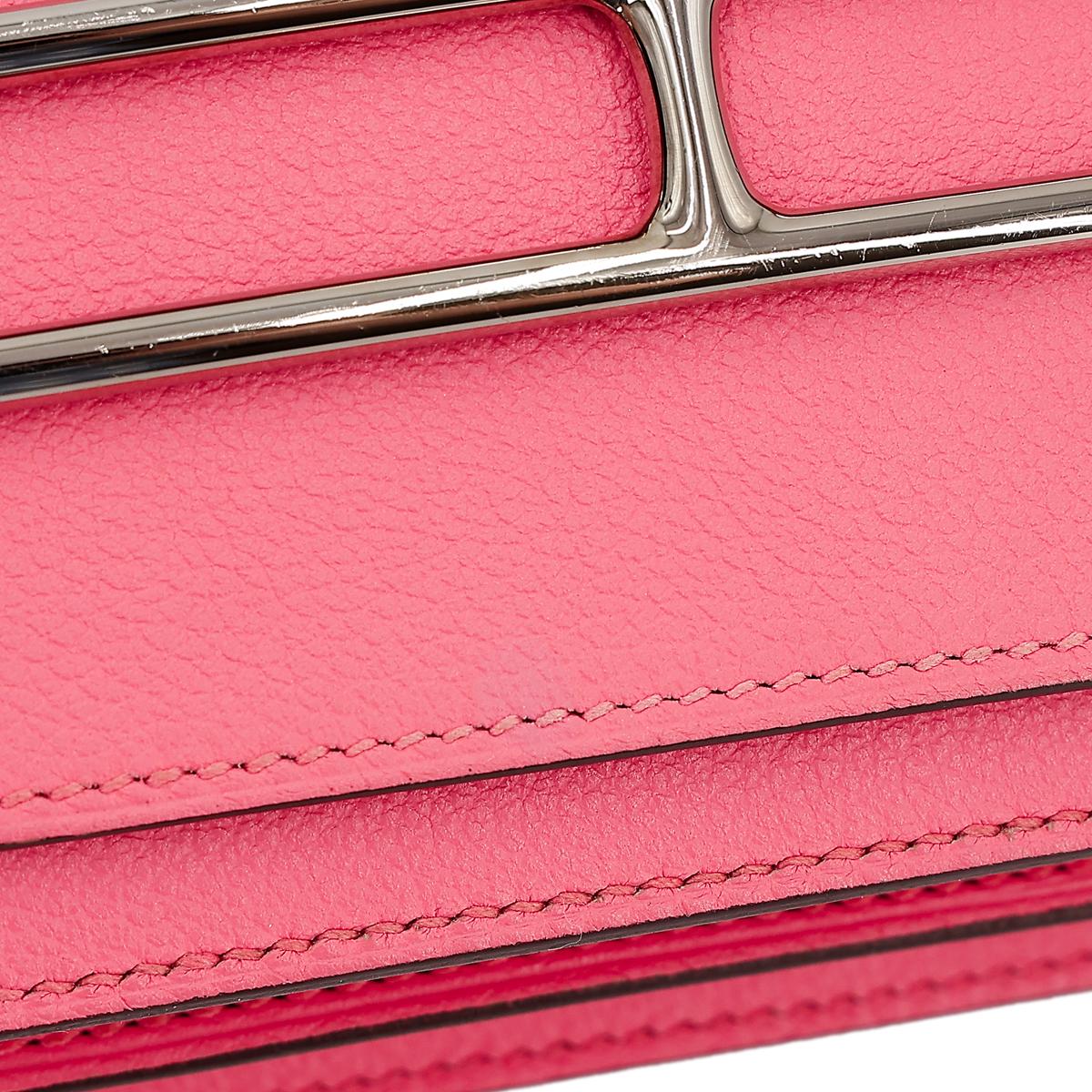 [中古] HERMÈS 爱马仕 Roulis Mini 单肩包 8W Rose Azalee 唇膏粉 Evercolor皮 银扣 - 15