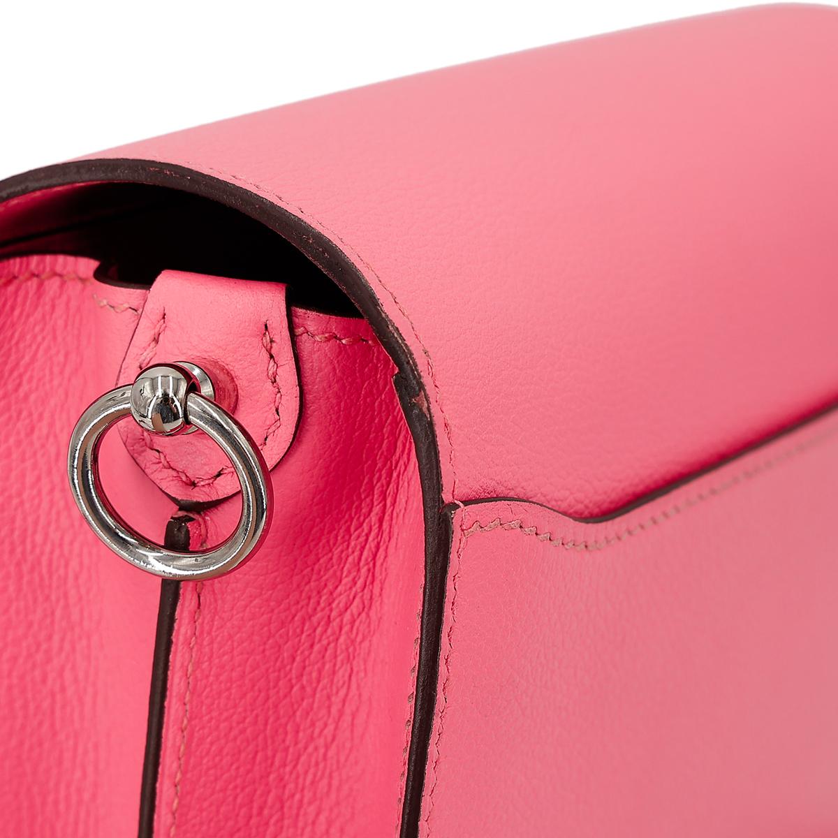 [中古] HERMÈS 爱马仕 Roulis Mini 单肩包 8W Rose Azalee 唇膏粉 Evercolor皮 银扣 - 8