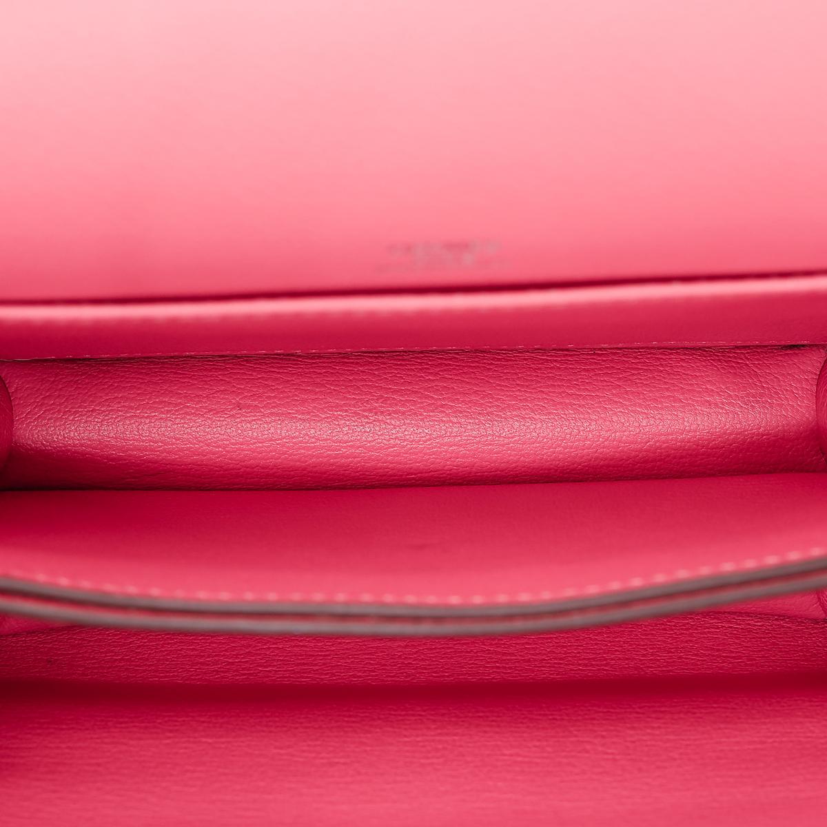 [中古] HERMÈS 爱马仕 Roulis Mini 单肩包 8W Rose Azalee 唇膏粉 Evercolor皮 银扣 - 20