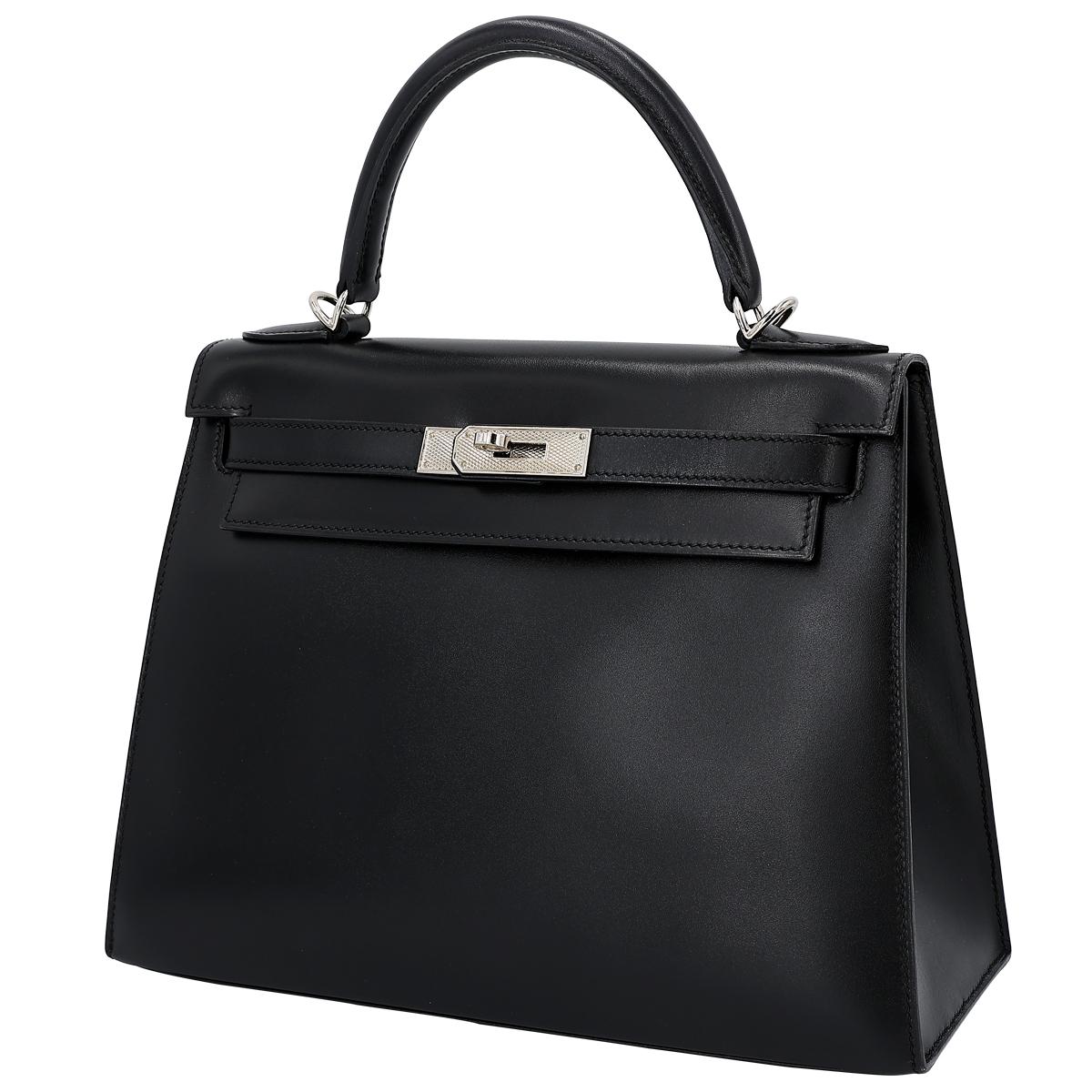 HERMÈS エルメス ハンドバッグ ケリー 28 外縫い ボックスカーフ ブラック ギロッシュ金具 □R刻印 - 2