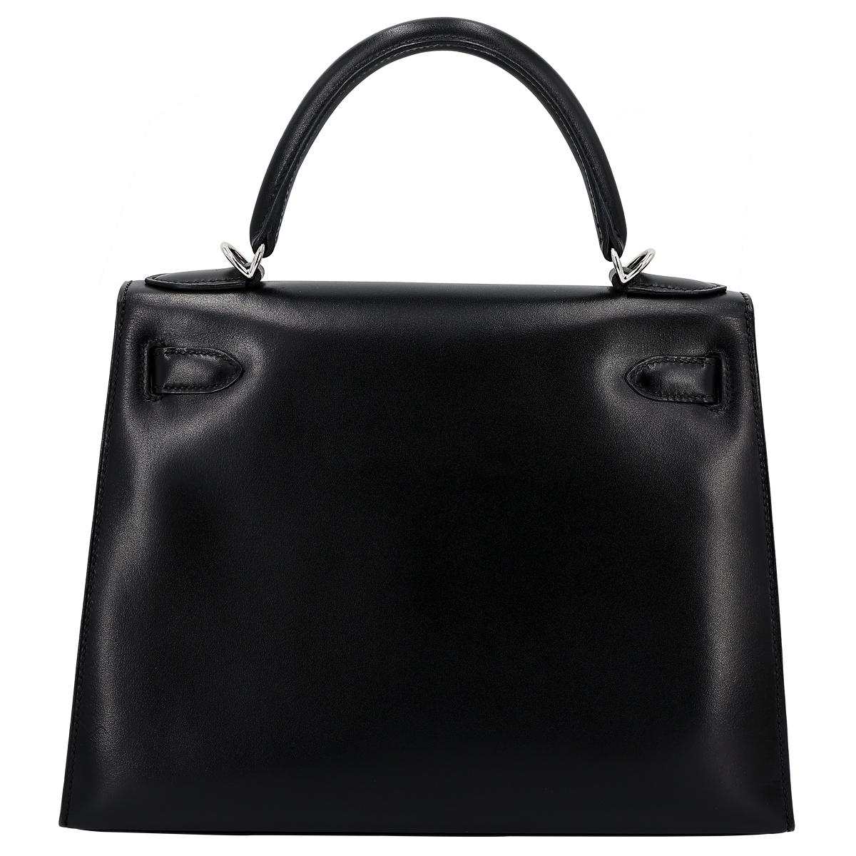HERMÈS エルメス ハンドバッグ ケリー 28 外縫い ボックスカーフ ブラック ギロッシュ金具 □R刻印 - 3