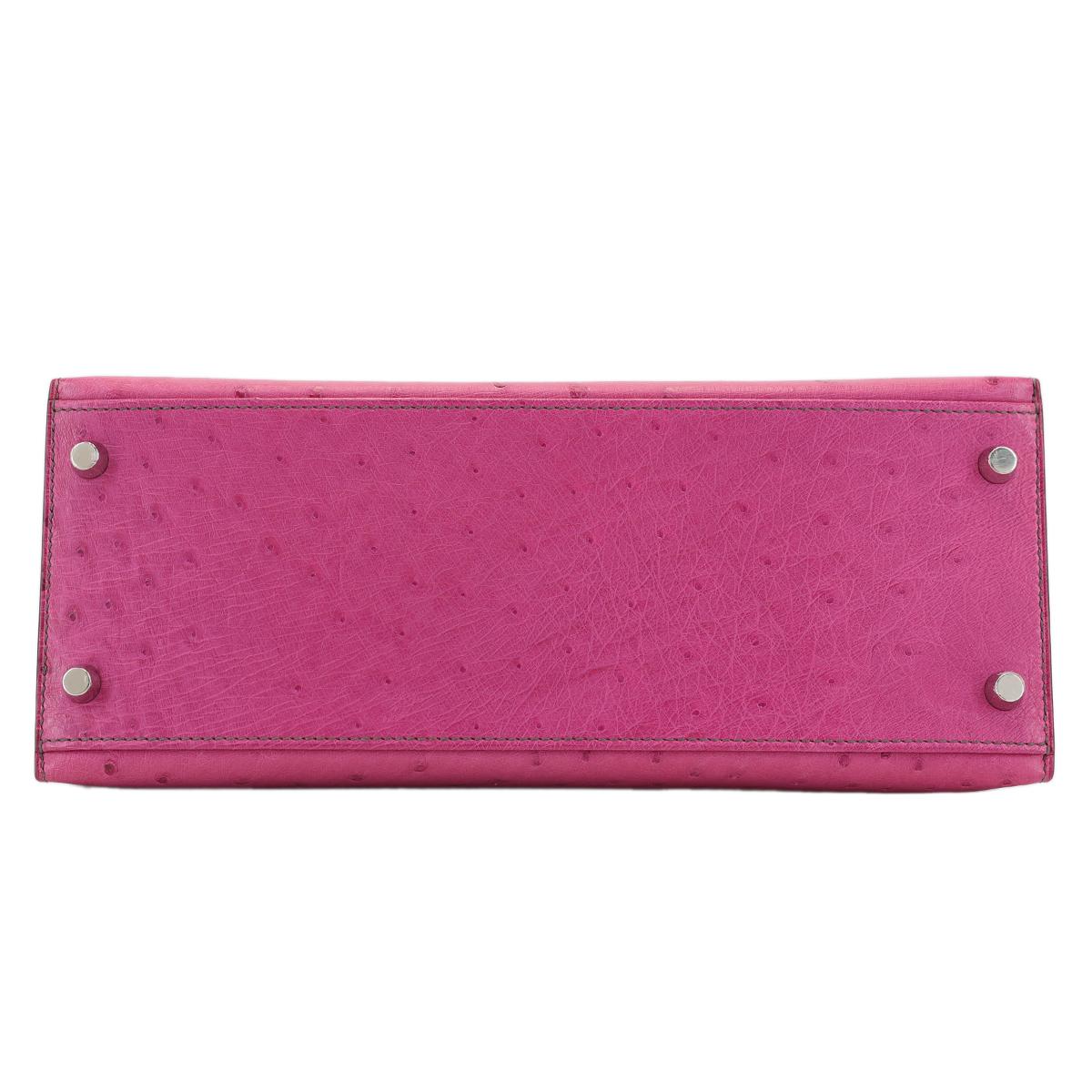 HERMÈS HSS Special Order Ostrich Kelly 28 Sellier handbag in Rose Purple and Gris Agate with Brushed Palladium hardware - 6