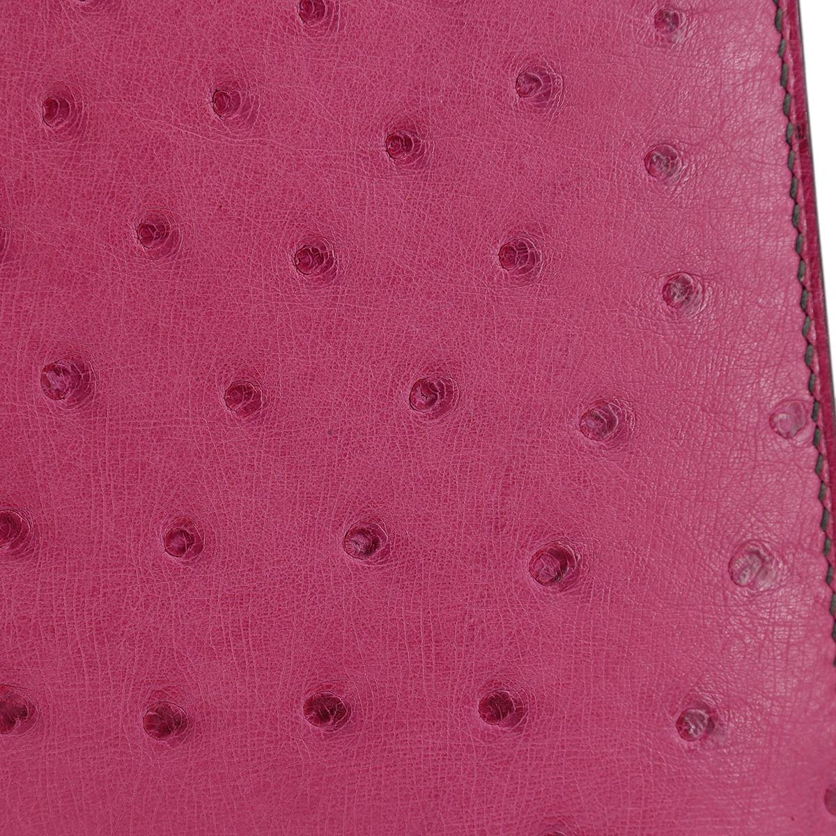 HERMÈS HSS Special Order Ostrich Kelly 28 Sellier handbag in Rose Purple and Gris Agate with Brushed Palladium hardware - 16