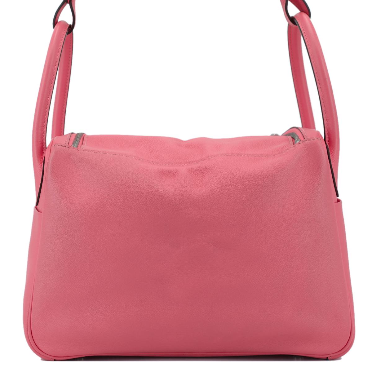 [中古] HERMÈS 愛馬仕 Lindy 30 單肩包 8W Rose Azalee 脣膏粉 Evercolor皮 銀扣 - 3