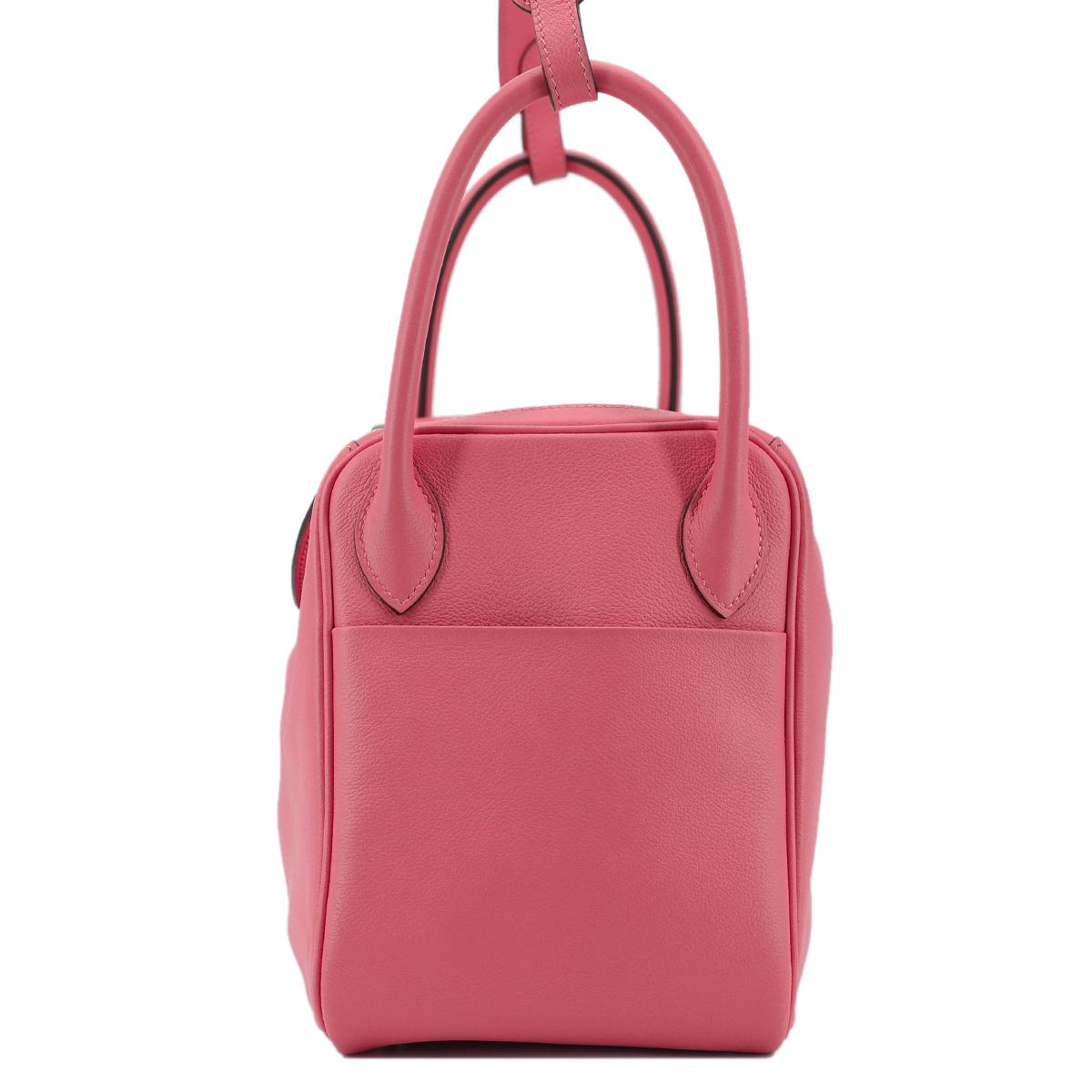 [中古] HERMÈS 愛馬仕 Lindy 30 單肩包 8W Rose Azalee 脣膏粉 Evercolor皮 銀扣 - 4