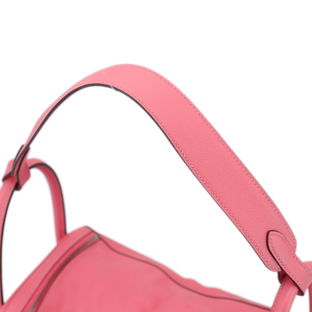 [中古] HERMÈS 愛馬仕 Lindy 30 單肩包 8W Rose Azalee 脣膏粉 Evercolor皮 銀扣 - 12