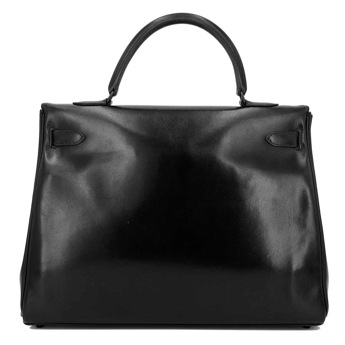 HERMÈS Limited Edition So Black Kelly 35 handbag in Black Box calfskin with Black hardware - 3