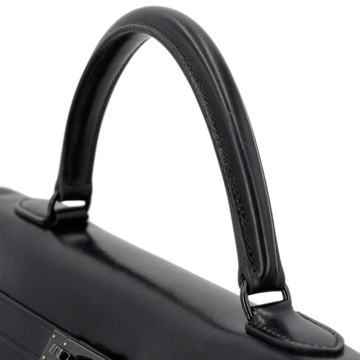 HERMÈS Limited Edition So Black Kelly 35 handbag in Black Box calfskin with Black hardware - 6