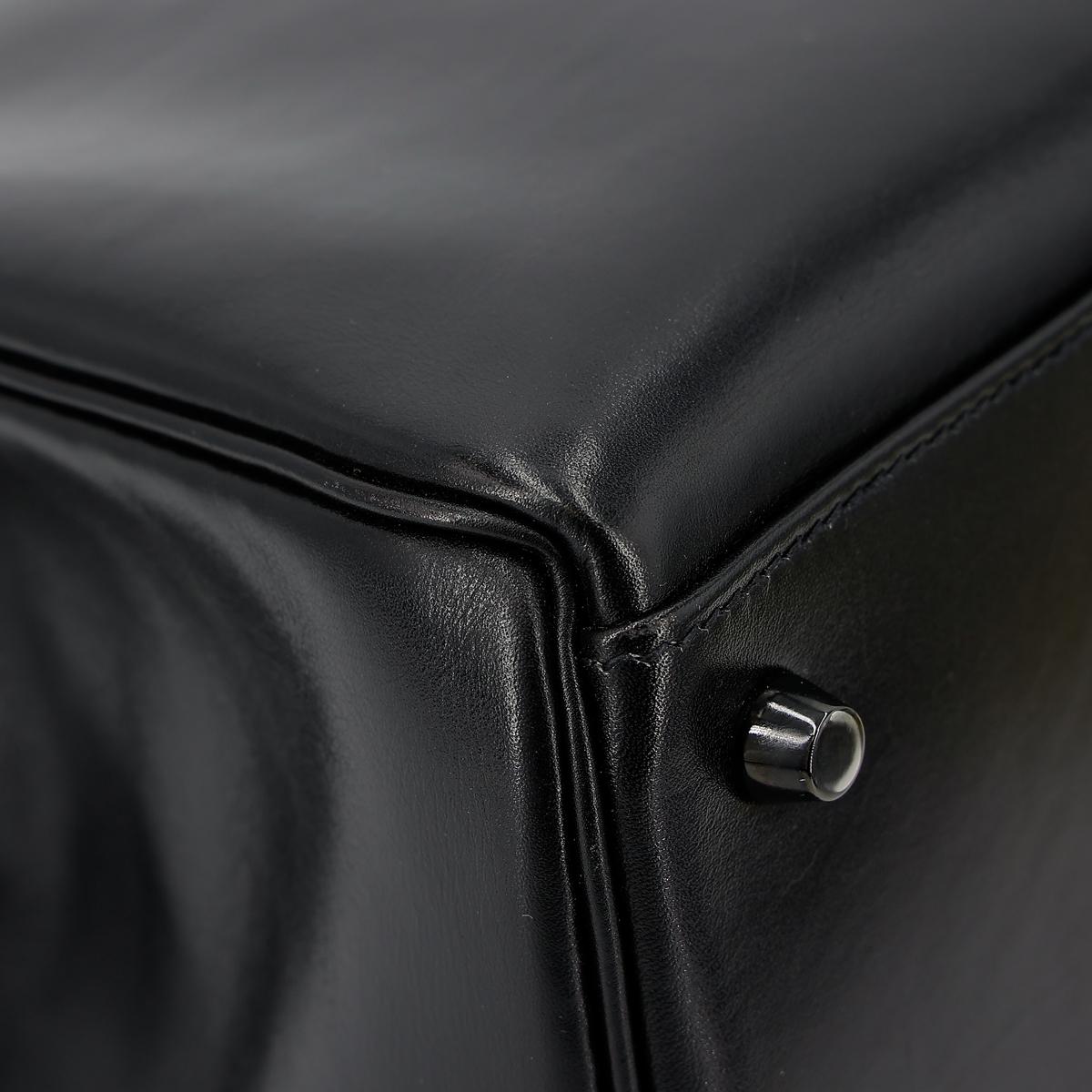 HERMÈS Limited Edition So Black Kelly 35 handbag in Black Box calfskin with Black hardware - 11