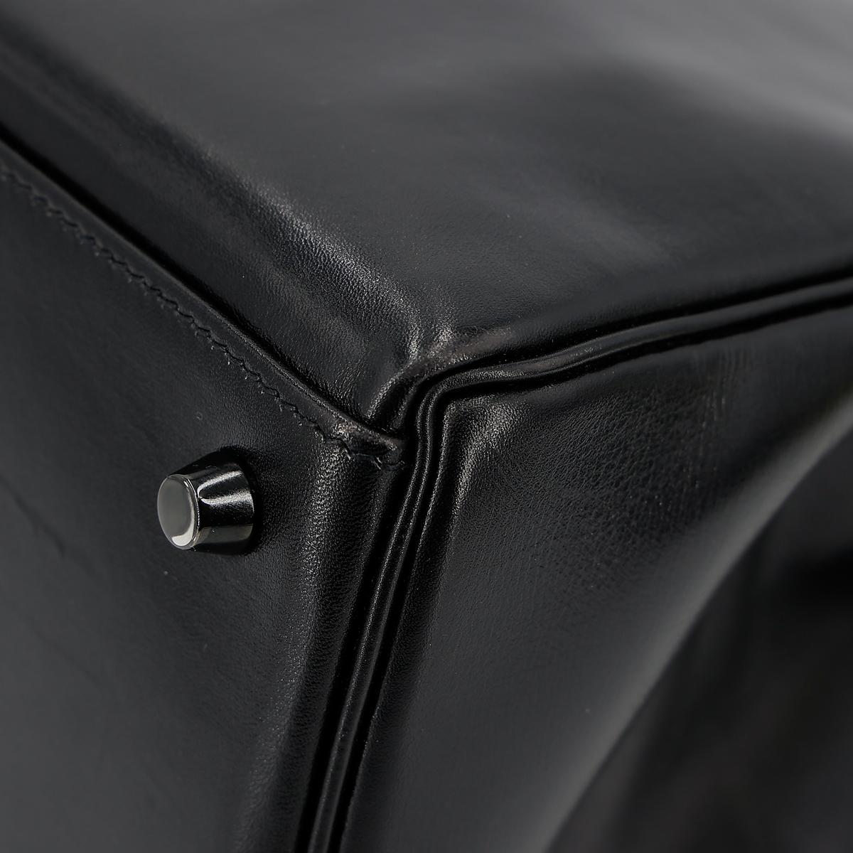 HERMÈS Limited Edition So Black Kelly 35 handbag in Black Box calfskin with Black hardware - 12