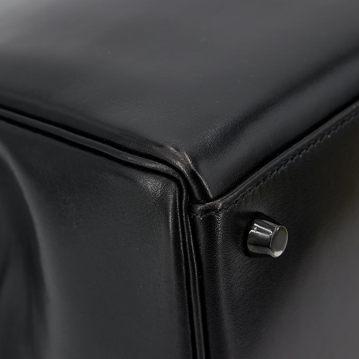 HERMÈS Limited Edition So Black Kelly 35 handbag in Black Box calfskin with Black hardware - 13