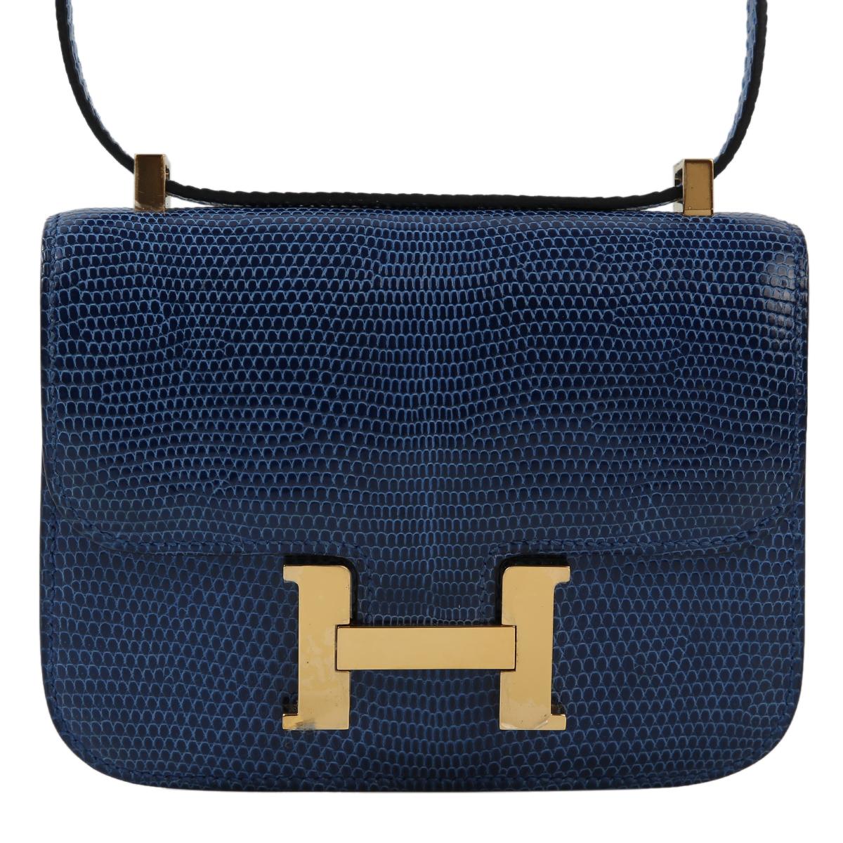 Excellent ( Rank SA ) HERMÈS Micro Constance Bleu Saphir (73) Lizard Gold hardware D (2019) - 1