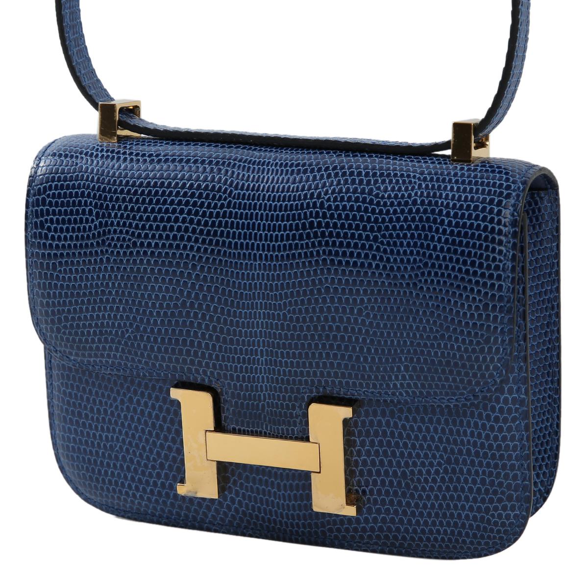 Excellent ( Rank SA ) HERMÈS Micro Constance Bleu Saphir (73) Lizard Gold hardware D (2019) - 2
