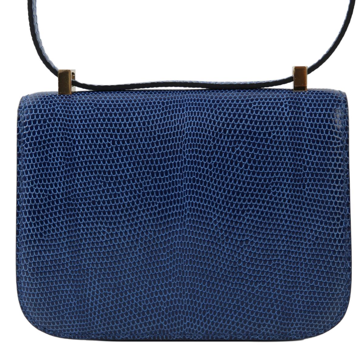 Excellent ( Rank SA ) HERMÈS Micro Constance Bleu Saphir (73) Lizard Gold hardware D (2019) - 3