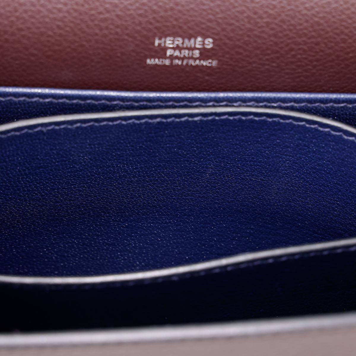 HERMÈS Verso Roulis Mini shoulder bag in Rouge Sellier Evercolor leather with Blue Marine interior and Palladium hardware - 19