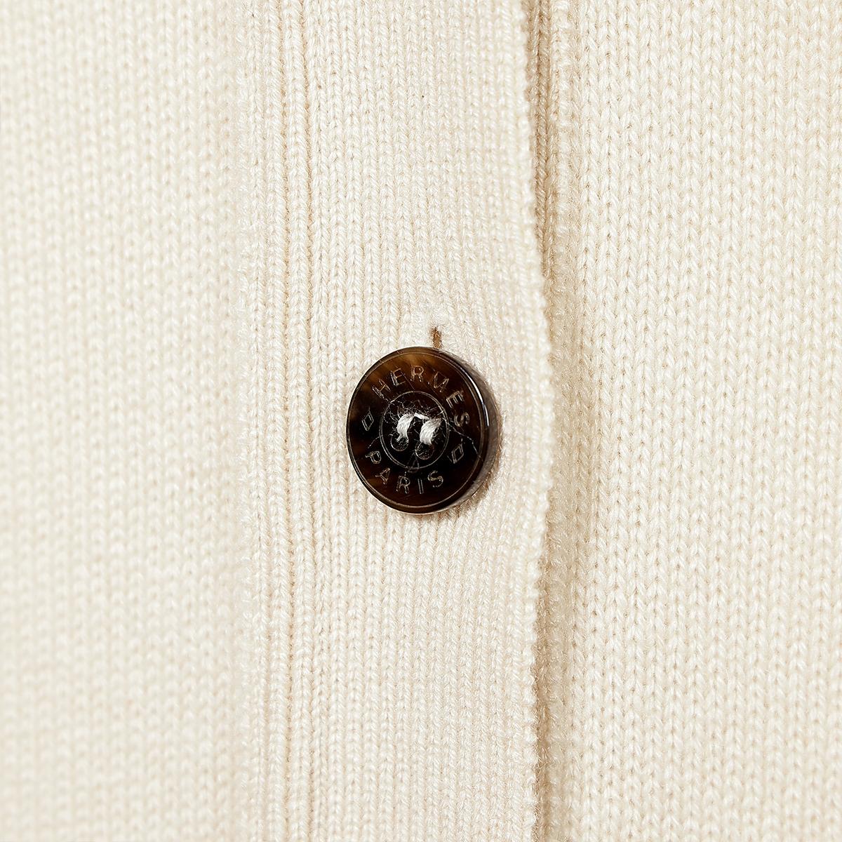 HERMÈS Cardigan Long Sellier Button in White Cashmere - 4