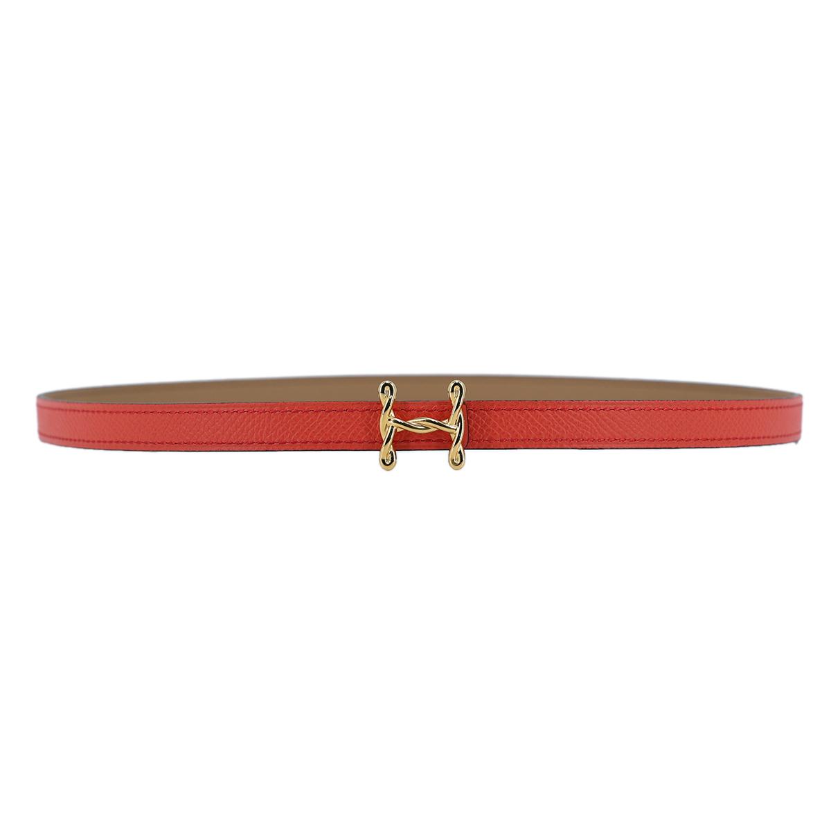HERMÈS エルメス Hベルト ローズジャイプール レザー ゴールド金具 U刻印 - 1