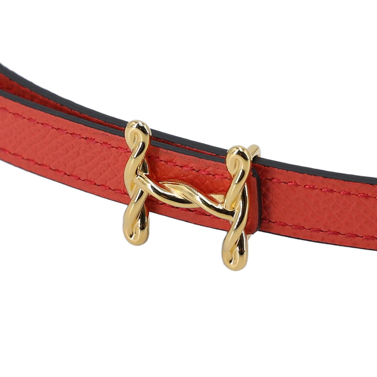 HERMÈS エルメス Hベルト ローズジャイプール レザー ゴールド金具 U刻印 - 4