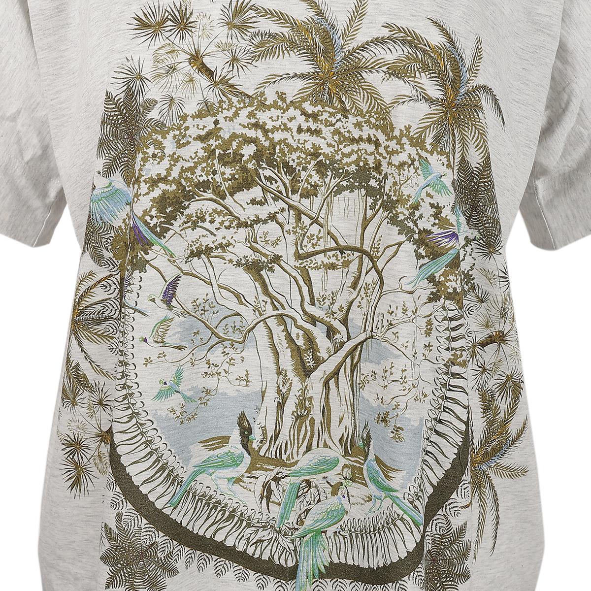 HERMÈS  エルメス 木と鳥が描かれたTシャツ グレー コットン - 5