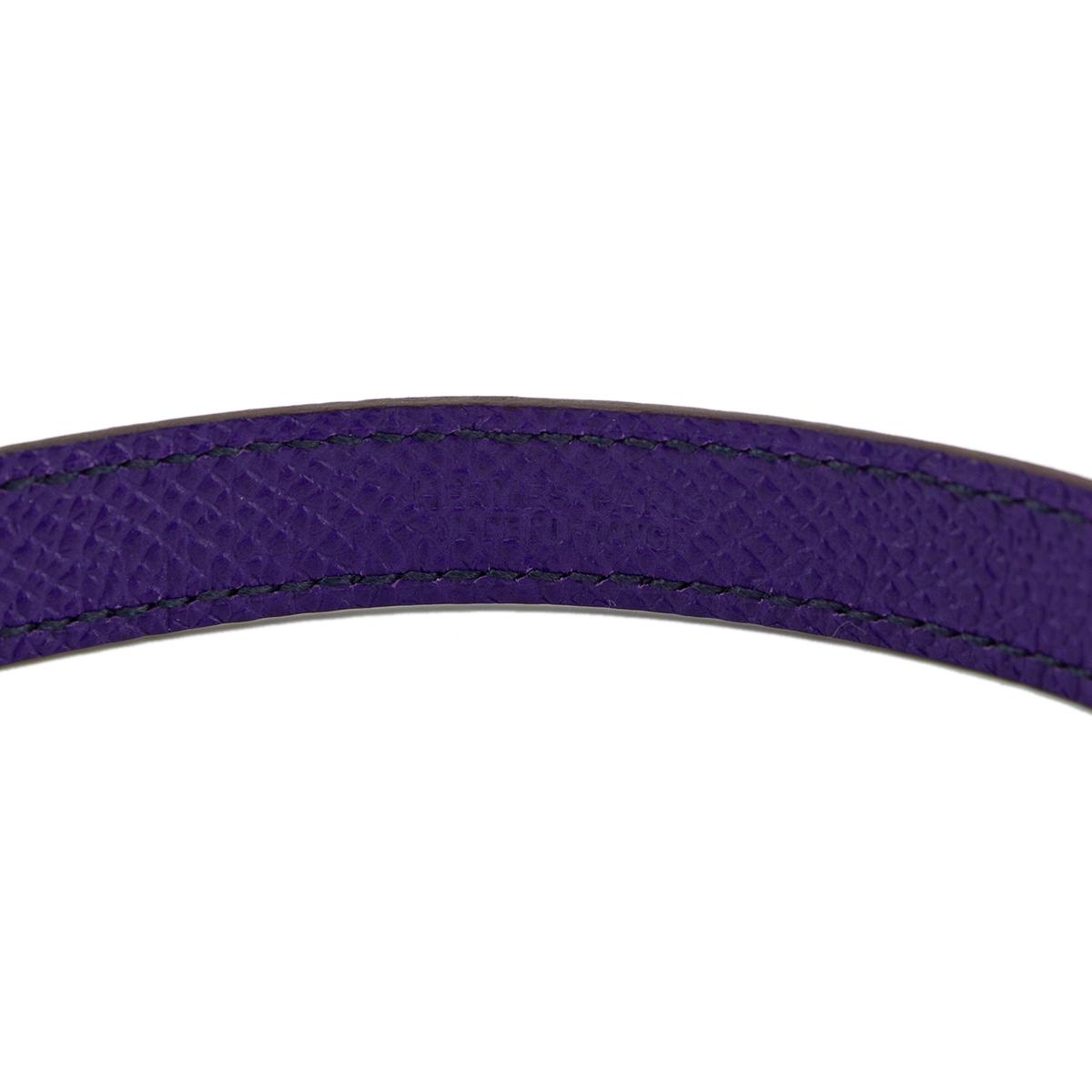 A美品 HERMÈS 爱马仕 Pavane 双圈手镯 5L 梦幻紫 Ultraviolet 牛皮 银扣 - 13