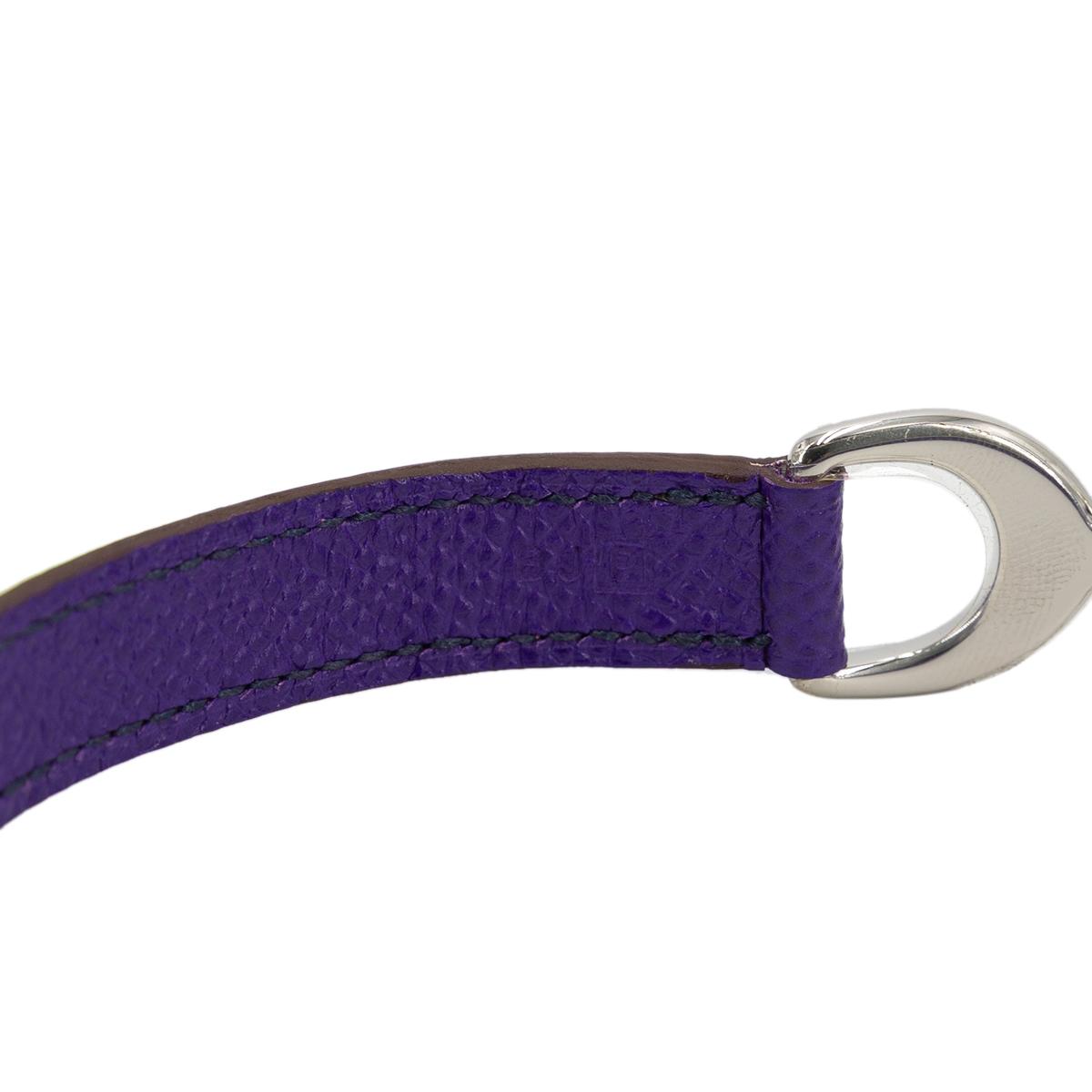 A美品 HERMÈS 爱马仕 Pavane 双圈手镯 5L 梦幻紫 Ultraviolet 牛皮 银扣 - 12