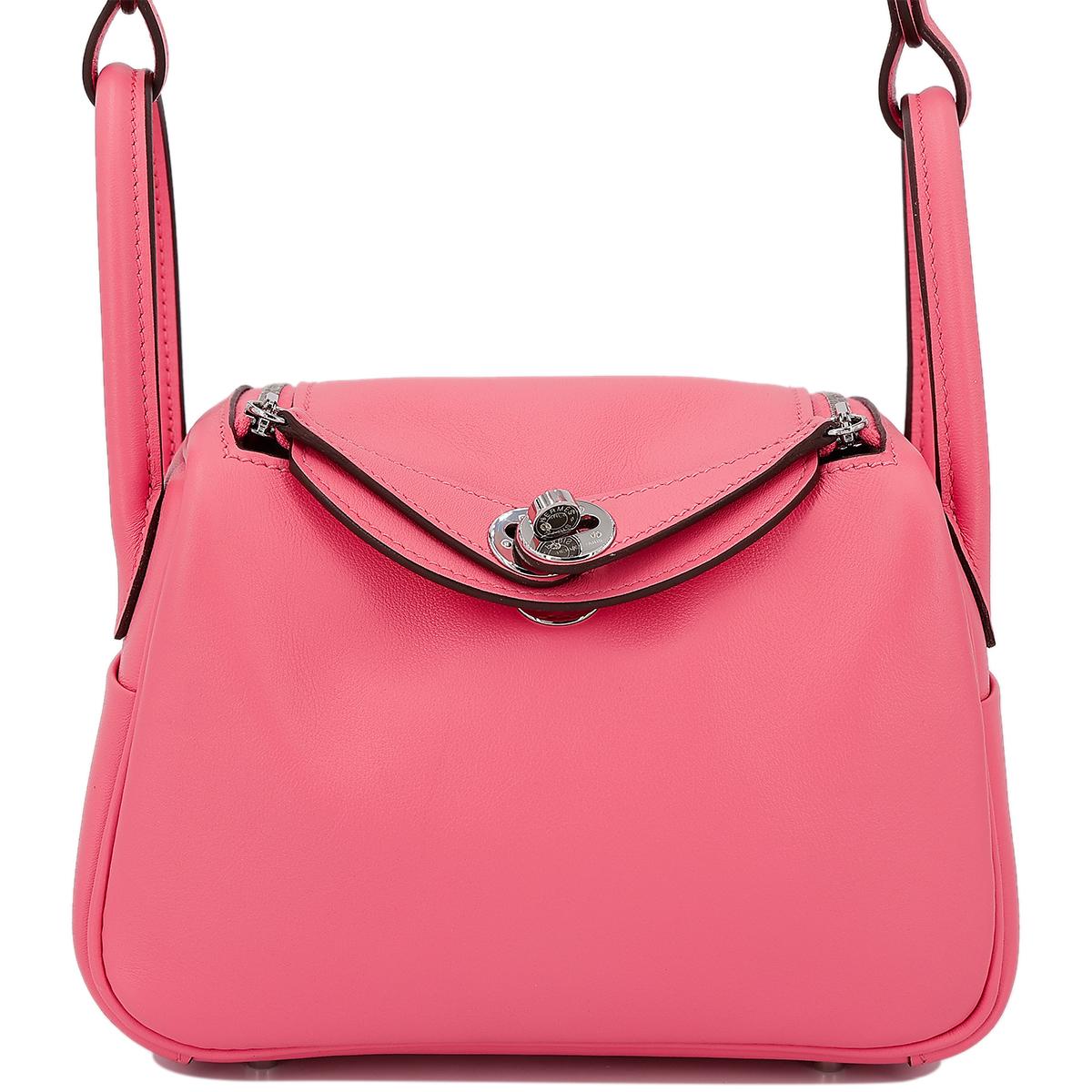 Very Good ( Rank A) HERMÈS Mini Lindy Rose Azalee (8W) Swift Palladium hardware B (2023) - 1