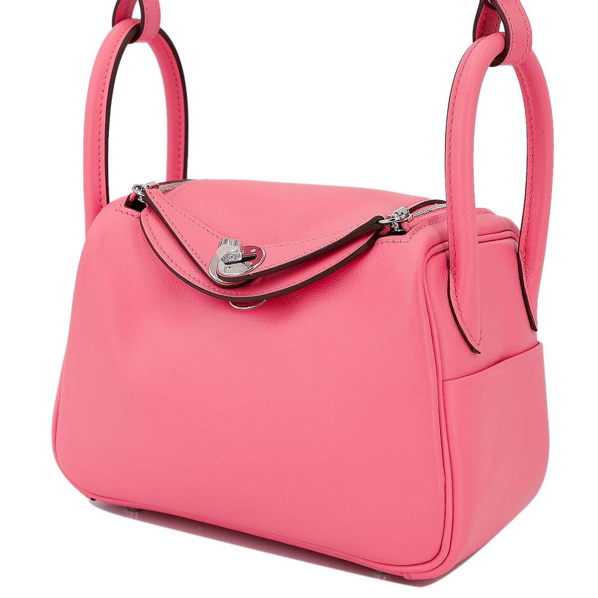 Very Good ( Rank A) HERMÈS Mini Lindy Rose Azalee (8W) Swift Palladium hardware B (2023) - 2
