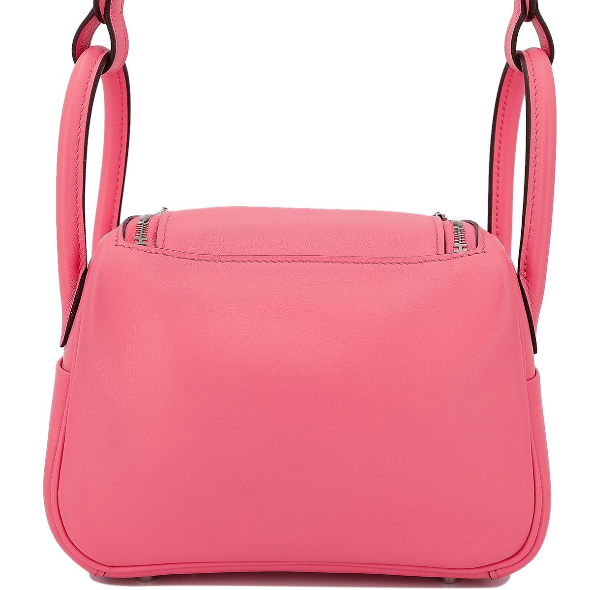 Very Good ( Rank A) HERMÈS Mini Lindy Rose Azalee (8W) Swift Palladium hardware B (2023) - 3