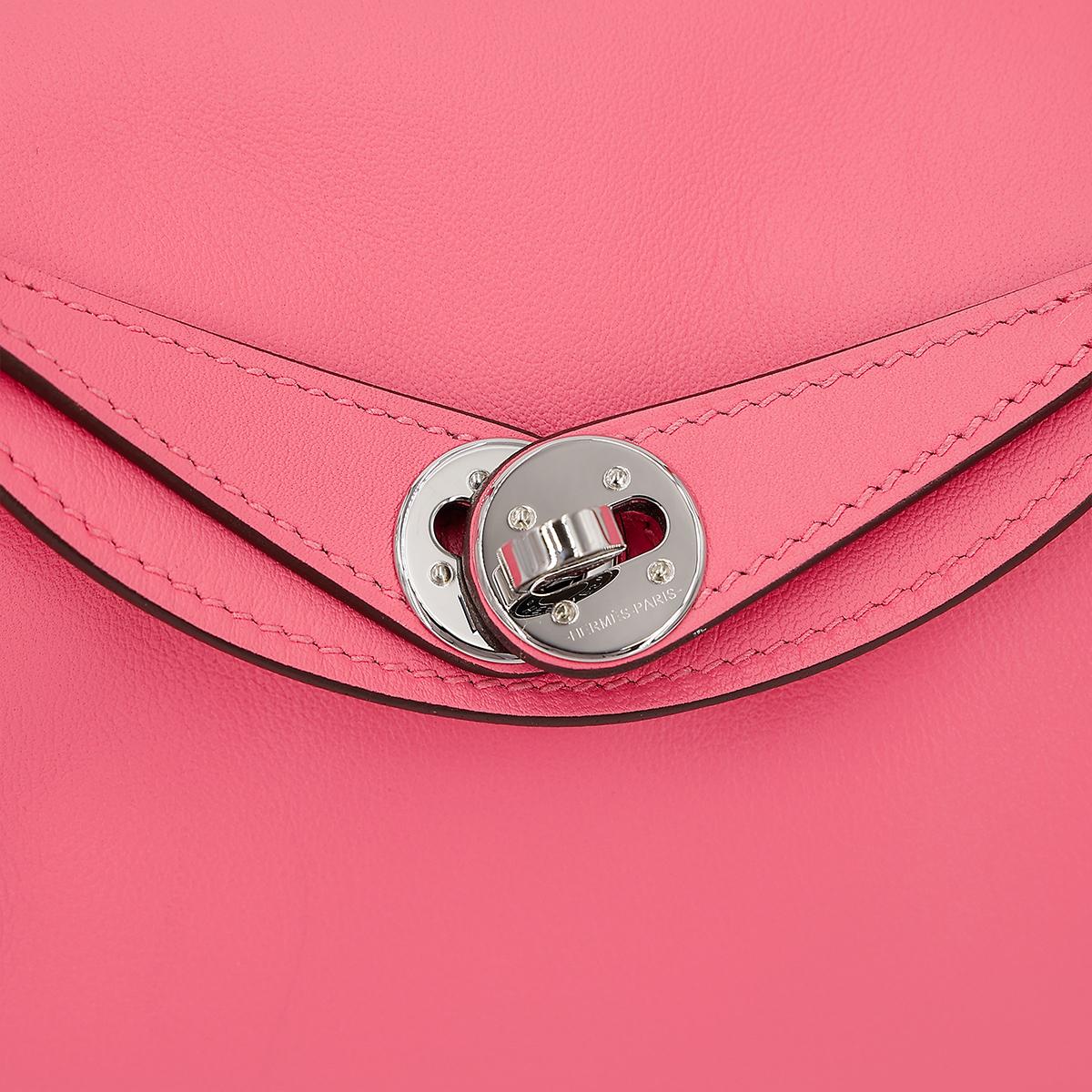 Very Good ( Rank A) HERMÈS Mini Lindy Rose Azalee (8W) Swift Palladium hardware B (2023) - 16
