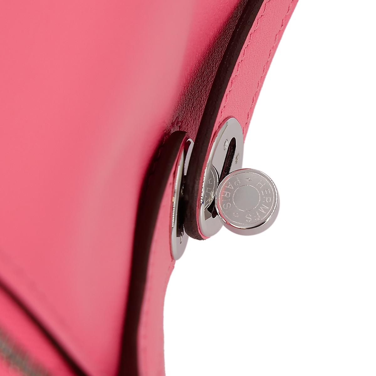 Very Good ( Rank A) HERMÈS Mini Lindy Rose Azalee (8W) Swift Palladium hardware B (2023) - 17