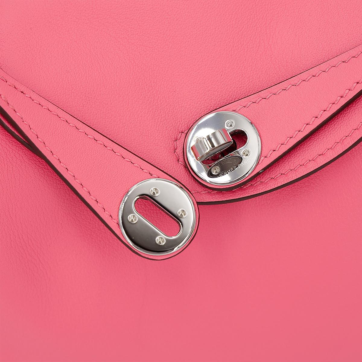 Very Good ( Rank A) HERMÈS Mini Lindy Rose Azalee (8W) Swift Palladium hardware B (2023) - 19