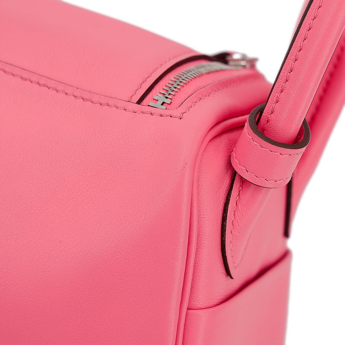 Very Good ( Rank A) HERMÈS Mini Lindy Rose Azalee (8W) Swift Palladium hardware B (2023) - 8
