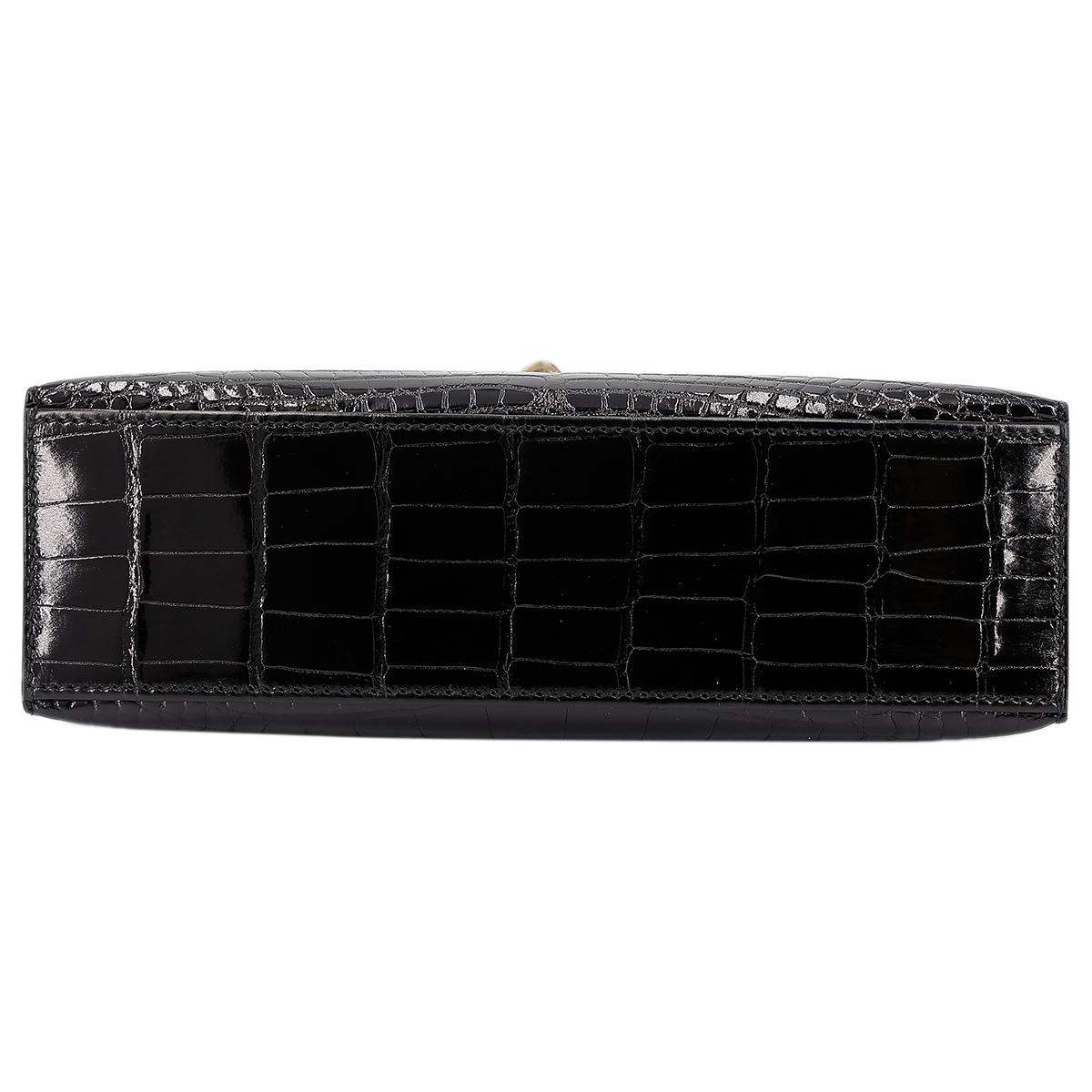 HERMÈS HSS Special Order Alligator Kelly Pochette handbag in Black and Geranium with Permabrass hardware - 7