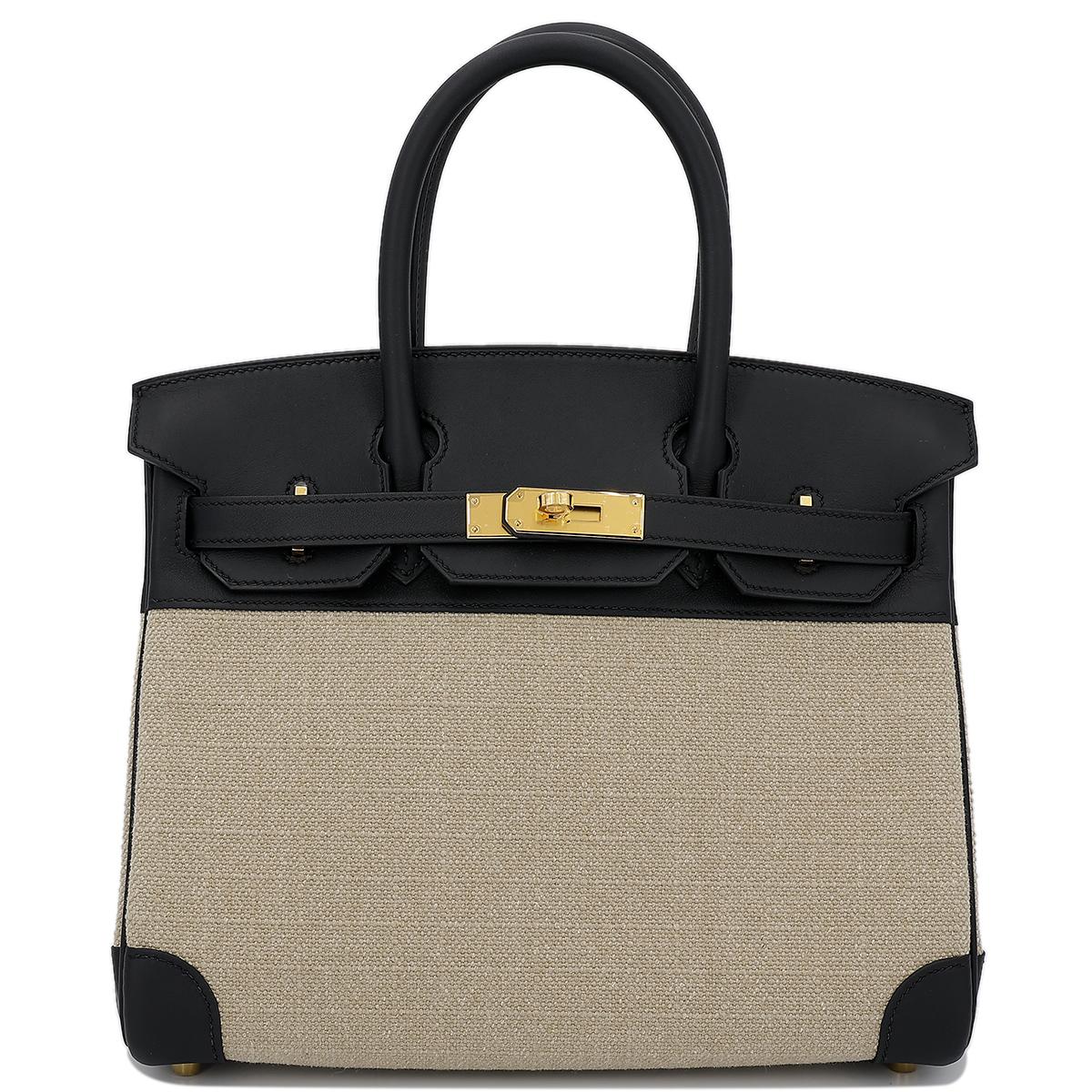 HERMÈS Limited Edition Birkin Quadrille 30 handbag in Black and Ficelle Canvas and Swift leather with Gold hardware - 1