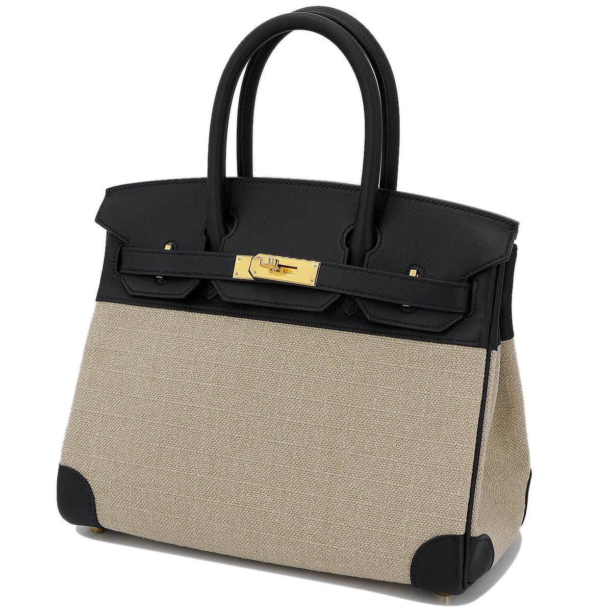 HERMÈS Limited Edition Birkin Quadrille 30 handbag in Black and Ficelle Canvas and Swift leather with Gold hardware - 2