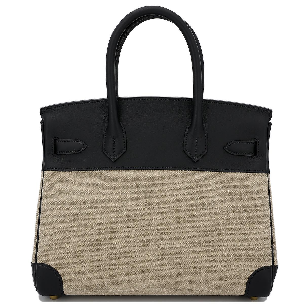 HERMÈS Limited Edition Birkin Quadrille 30 handbag in Black and Ficelle Canvas and Swift leather with Gold hardware - 3