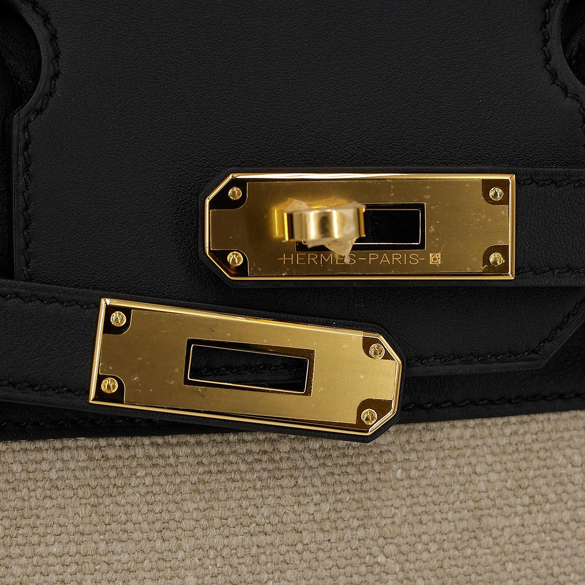 HERMÈS Limited Edition Birkin Quadrille 30 handbag in Black and Ficelle Canvas and Swift leather with Gold hardware - 13