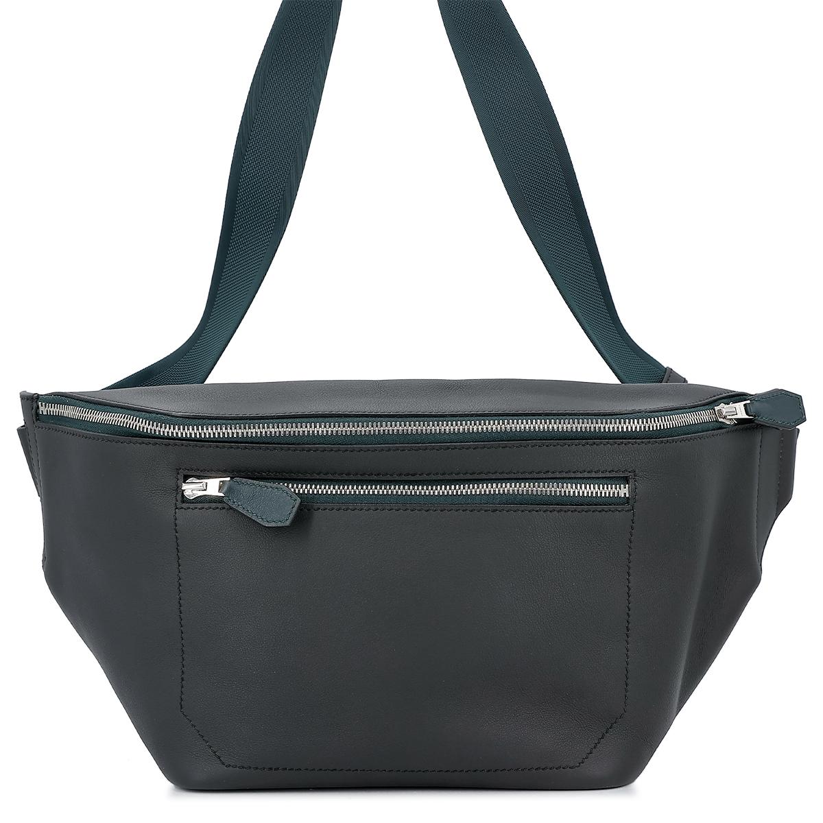 HERMÈS Sac City Slide Cross GM shoulder bag in Plomb and Vert Cypress Evercolor leather with Palladium hardware - 1