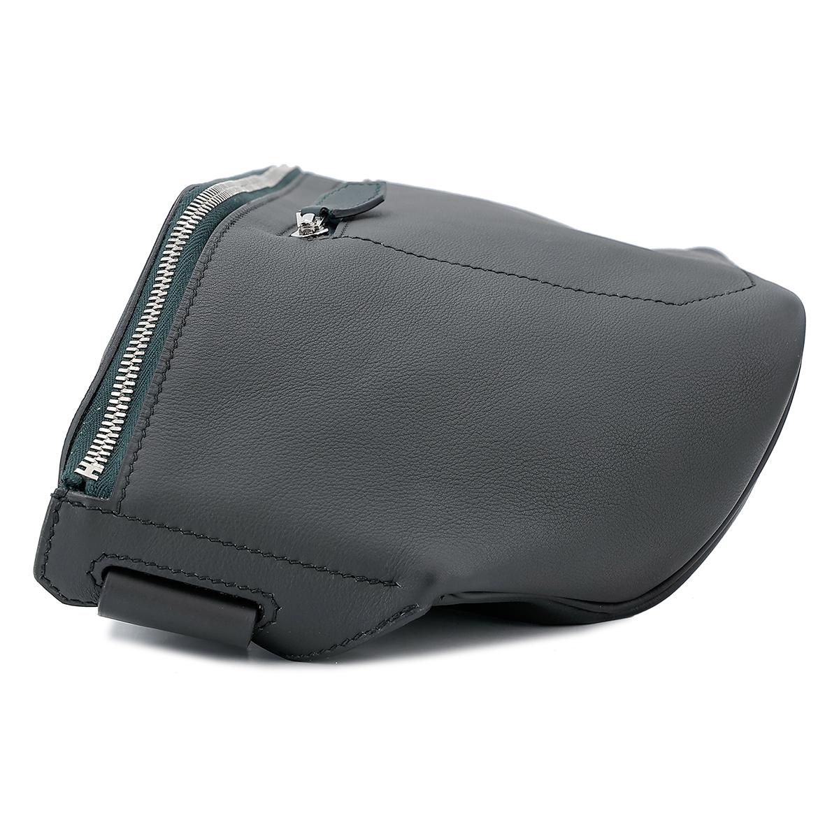 HERMÈS Sac City Slide Cross GM shoulder bag in Plomb and Vert Cypress Evercolor leather with Palladium hardware - 5