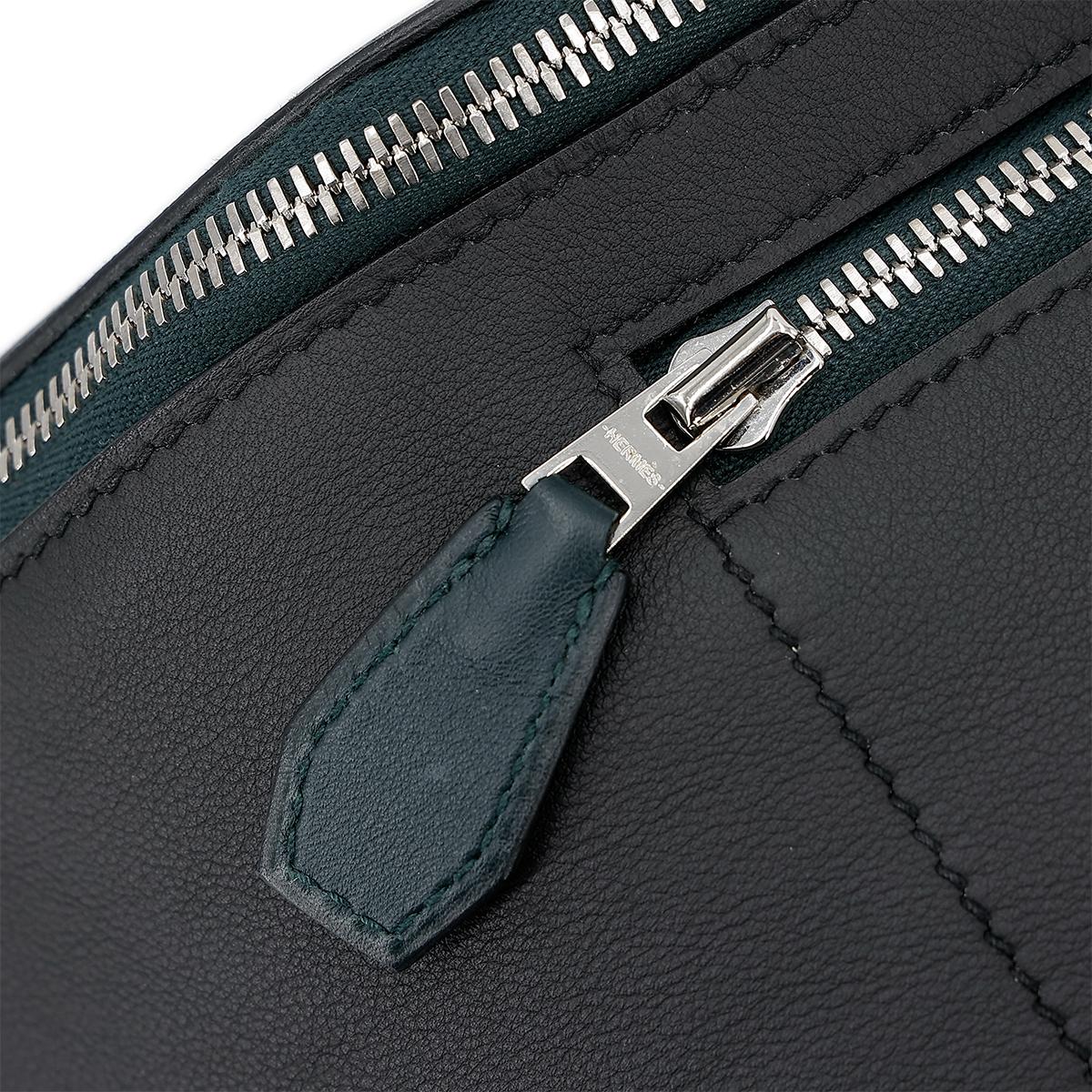 HERMÈS Sac City Slide Cross GM shoulder bag in Plomb and Vert Cypress Evercolor leather with Palladium hardware - 16