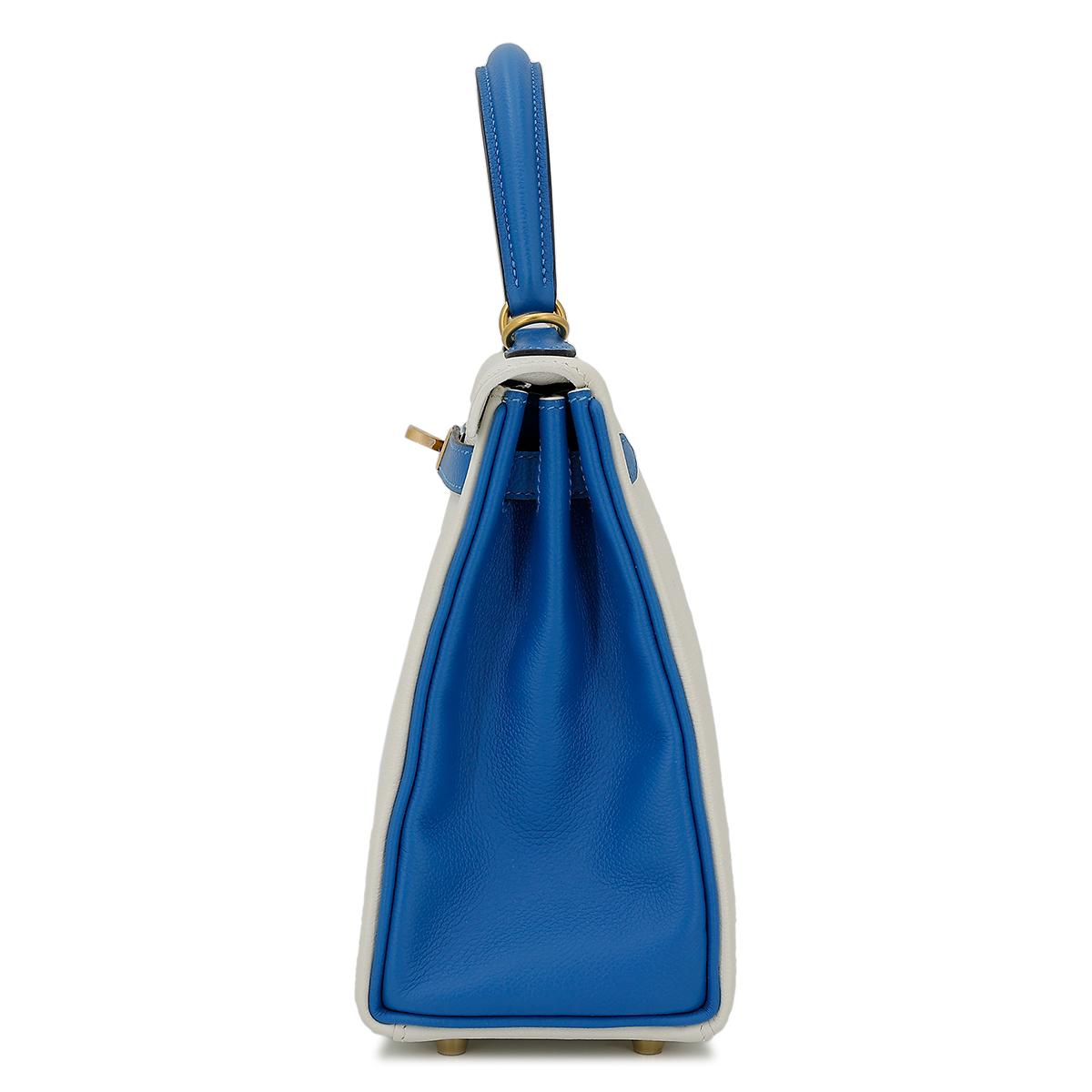 Excellent ( Rank SA ) HERMÈS Special Order Kelly 25 Bleu Hydra (T7) White (01) Evercolor Brushed Gold hardware D (2019) - 4